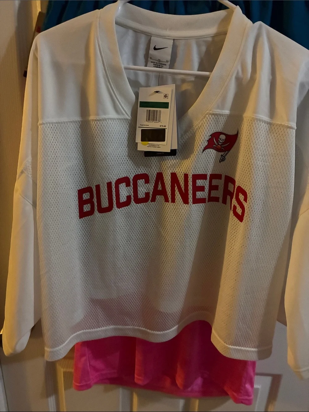 Nike White Buccaneers Mesh Jersey with Red Script